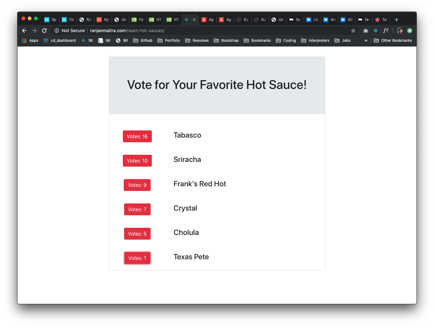 React Hot Sauces Voting App screenshot